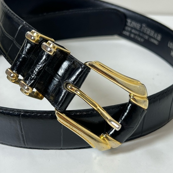 Jaqueline Ferrar M Split Leather Made in Italy Black Leather Belt Gold Buckle - Picture 2 of 9
